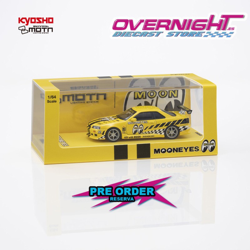 - PREORDER - Kyosho MOTN Nissan Skyline GT-R R34 Mooneyes 2 2026 - con LED - Escala 1/64 07134LM2