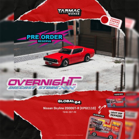 - PREORDER - Tarmac Works Nissan Skyline 2000GT-R (KPGC110) Red 1972  - Escala 1/64 T64G-087-RE