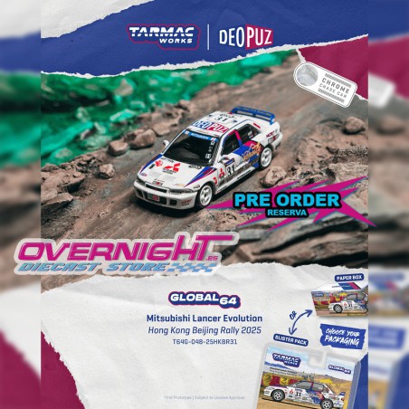 - PREORDER - Tarmac Works Mitsubishi Lancer Evolution Hong Kong Beijing Rally 2025 - Escala 1/64 T64G-048-25HKBR31
