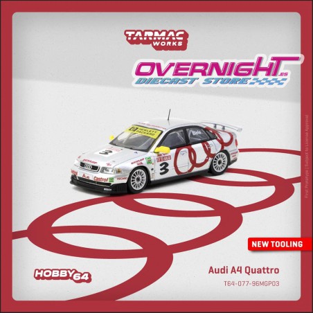 Tarmac Works 1996 Audi A4 Quattro n3 Frank Biela Macau Guia Race Winner Escala 1/64 T64-077-96MGP03
