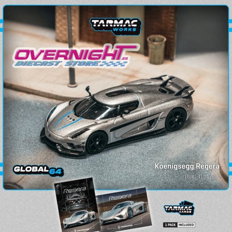 Tarmac Works Koenigsegg Regera Silver Metallic con 2 Tarmac Cards Escala 1/64 T64G-TL017-SL