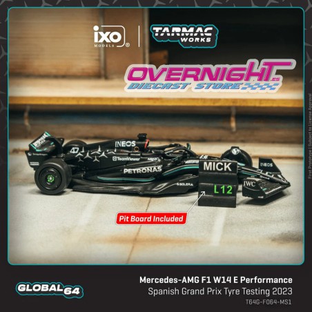 Tarmac Works 2023 Mercedes-Amg F1 W14 E Performance Mick Schumacher Spanish Grand Prix Tyre Testing Escala 1/64 T64G-F064-MS1