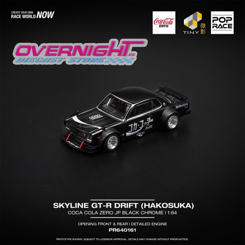 Pop Race Skyline Gt-R Drift Hakosuka Coca-Cola Zero Japan Negro cromado Escala 1/64 PR640161