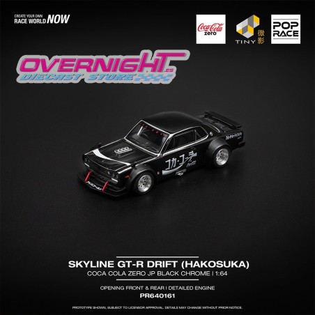 Pop Race Skyline Gt-R Drift Hakosuka Coca-Cola Zero Japan Negro cromado Escala 1/64 PR640161