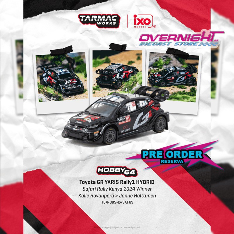 -PREORDER - Tarmac Works Toyota Yaris Gr Rally1 Hybrid n69 Rovanpera Safari Rally Kenya Winner 2024 Escala 1/64 T64-085-24SAF69
