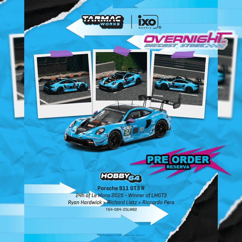 -PREORDER - Tarmac Works Porsche 991 (992) Gt3 R n92 Ryan Hardwick 24h Of Le Mans Cat Winner 2025 Escala 1/64 T64-084-25LM92