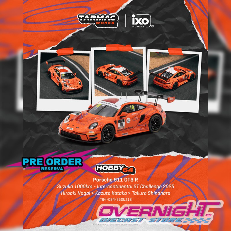 Tarmac Works Porsche 911 992 Gt3 n18 Hiroaki Nagai Suzuka 1000km 2025 - Escala 1/64 T64-084-25SUZ18