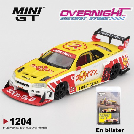 Mini GT Nissan GTR (R34) LB-Super Silhouette Skyline Suppaiman Okinawa 2025 Escala 1/64 MGT01204-BL