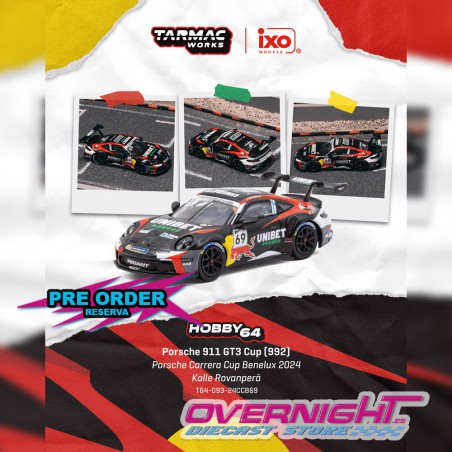 Tarmac Works Porsche 991 (992) Gt3 Cup n69 Kalle Rovanpera Carrera Cup Benelux 2024 - Escala 1/64 T64-093-24CCB69