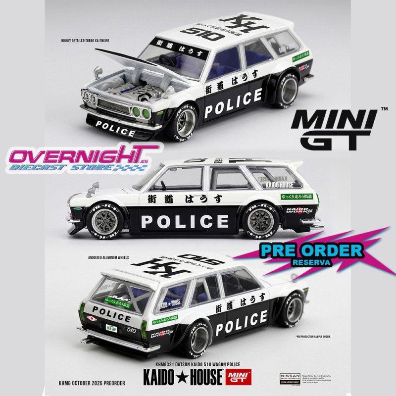 Mini GT Kaido House Datsun Kaido 510 Wagon Police 1969 - Escala 1/64 - KHMG321