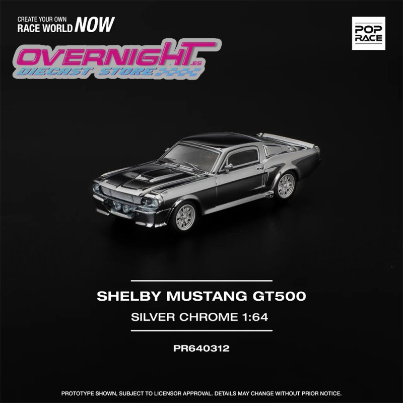 Pop Race Shelby Mustang GT500 Silver Chrome Escala 1/64 PR640312