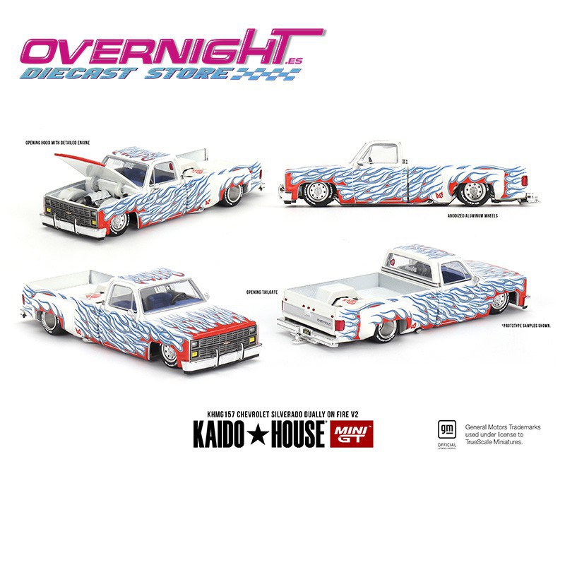 Kaido House Chevrolet Silverado Dually On Fire V2 – 1/64 Mini GT KHMG157
