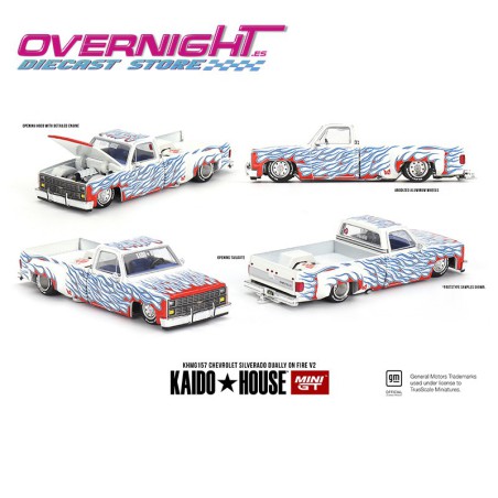 Kaido House Chevrolet Silverado Dually On Fire V2 – 1/64 Mini GT KHMG157