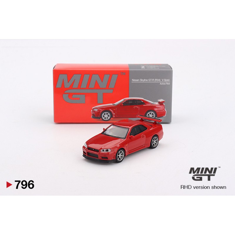 Mini GT Nissan Skyline GT-R (R34) V-Spec Active Red – Escala 1/64 MGT00796-R