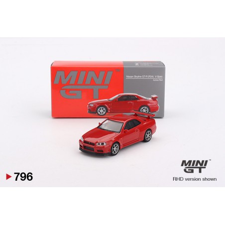 Mini GT Nissan Skyline GT-R (R34) V-Spec Active Red – Escala 1/64 MGT00796-R