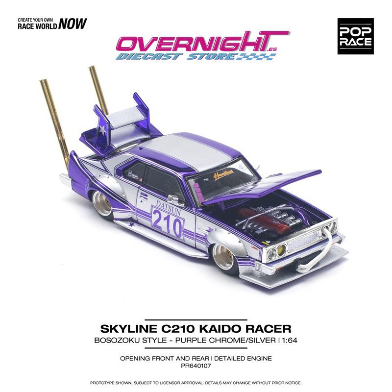Pop Race Nissan Skyline C210 Kaido Racer (Bosozoku Style) lila cromado y plata – Escala 1/64 PR640107