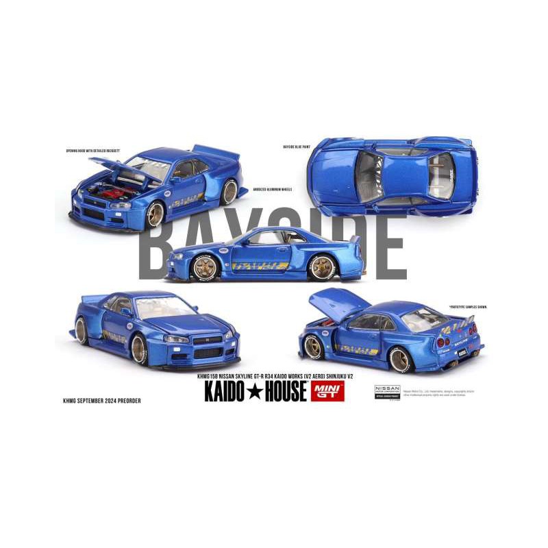 Mini GT Kaido House 1999 Nissan Skyline Gt-R (R34) Kaido Works (V2 Aero) Shinjuku V2 - Escala 1/64 - MGTKHMG158