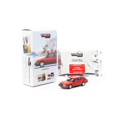Tarmac Works Saab 900 Turbo rojo - Escala 1/64 - TC-T64G-056-RE con Tarmac Cards