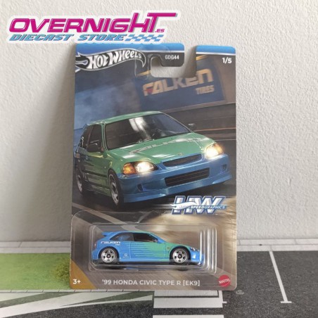 Hot Wheels Silver 99 Honda Civic Type R EK9 Falken Speed Graphics HRT09-ND510