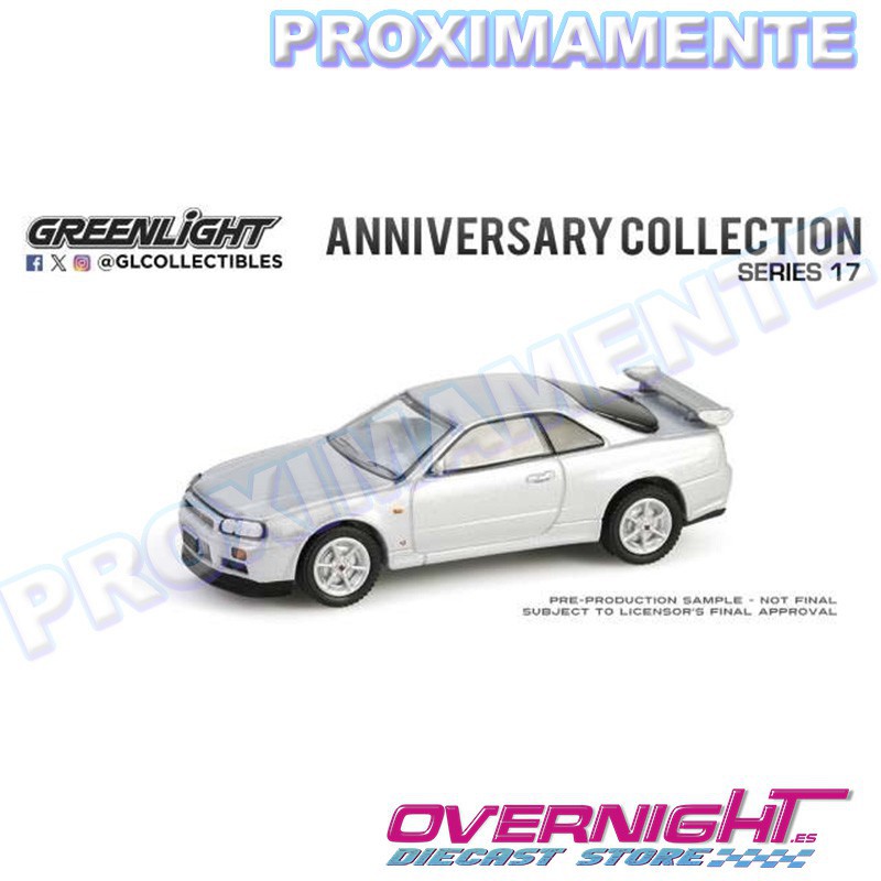 RESERVA Greenlight 99 Nissan Skyline V-Spec (R34)- 25th Anniversary sonic silver - Escala 1/64 gl28160E