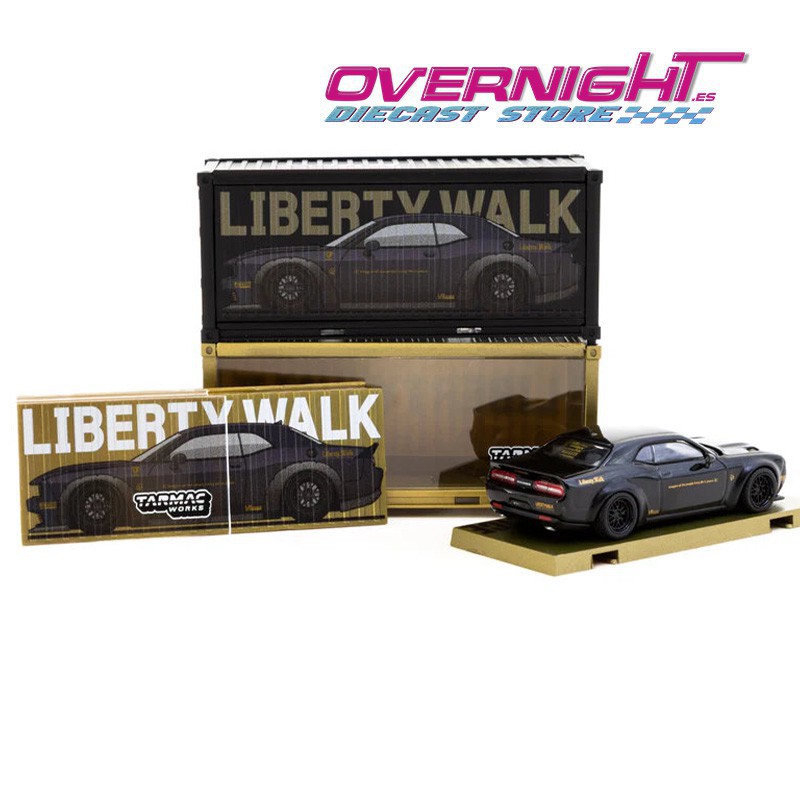 Tarmac Works Dodge Challenger Srt Hellcat Lb-Works con dos contenedores - Escala 1/64 TC-T64G-TL039-BK