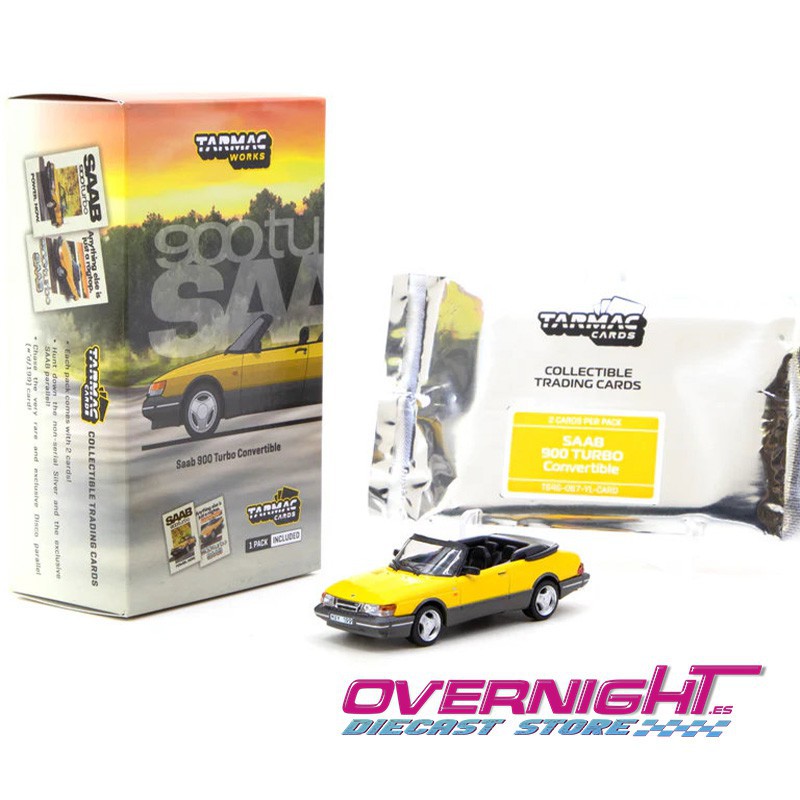 Tarmac Works Saab 900 Turbo Convertible amarillo con 2 Cards - Escala 1/64 TC-T64G-067-YE