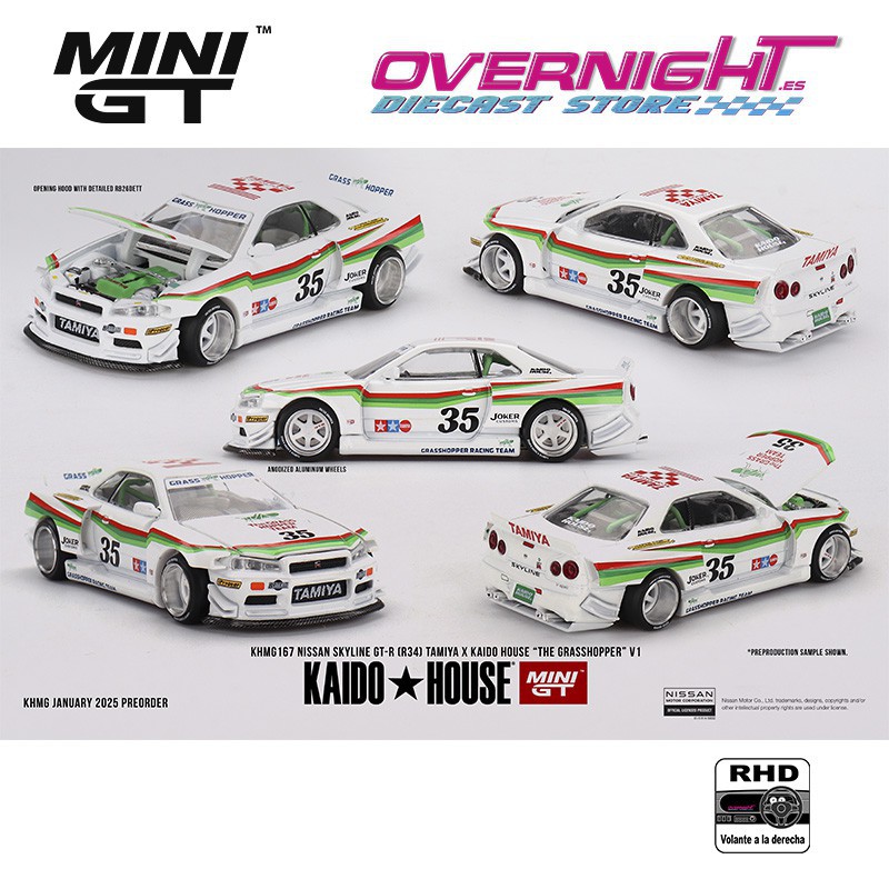 Mini GT Kaido House Nissan Skyline Gt-R (R34) X Tamiya The Grasshopper - Escala 1/64 - MGTKHMG167