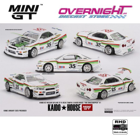 Mini GT Kaido House Nissan Skyline Gt-R (R34) X Tamiya The Grasshopper - Escala 1/64 - MGTKHMG167