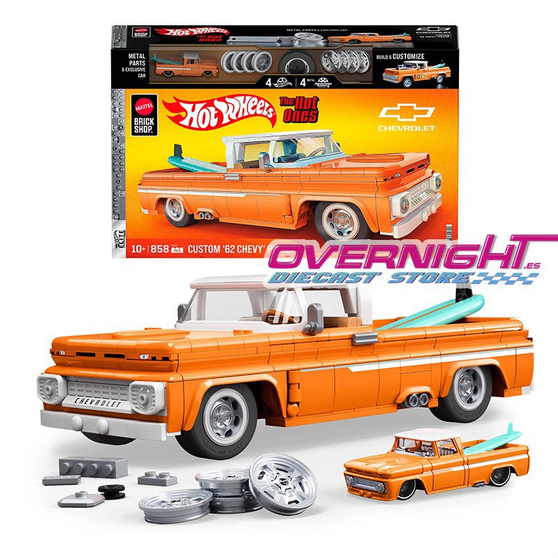 Hot Wheels Bricks 1962 Chevrolet Pickup Set de construcción Elite Series - Escala 1/16 aproximada JFT20
