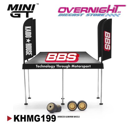 Mini GT Kaido House BBS Tent V1 2024 - Carpa asistencia con banderas y neumáticos - Escala 1/64 - KHMG199