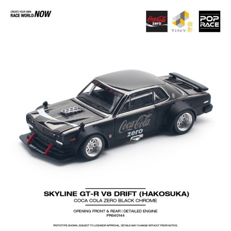 Pop Race Nissan Skyline Gt-R V8 Drift Hakosuka Coca-Cola Zero Chrome Black Escala 1/64 PR640144