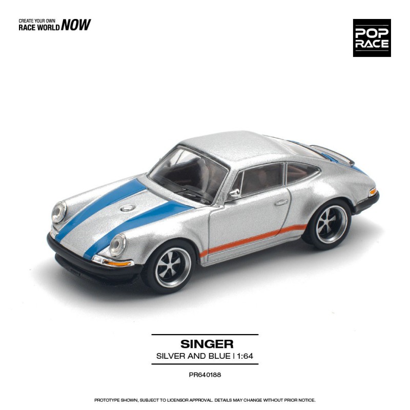Pop Race Porsche Singer Plata y azul Escala 1/64 PR640188