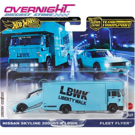 Hot Wheels Premium Team Transport Fleet Flyer y Nissan Skyline 2000GT-R LBWK HRV45