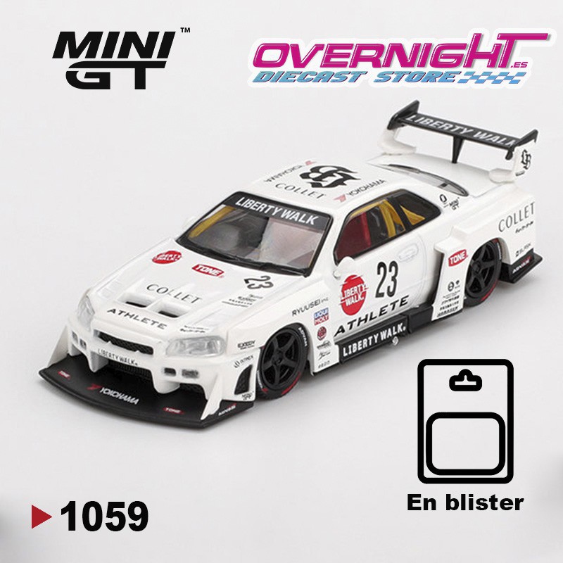 Mini GT 2024 Nissan GTR (R34) Super Silhouette Athlete-Collet Blanco Escala 1/64 MGT01059BL