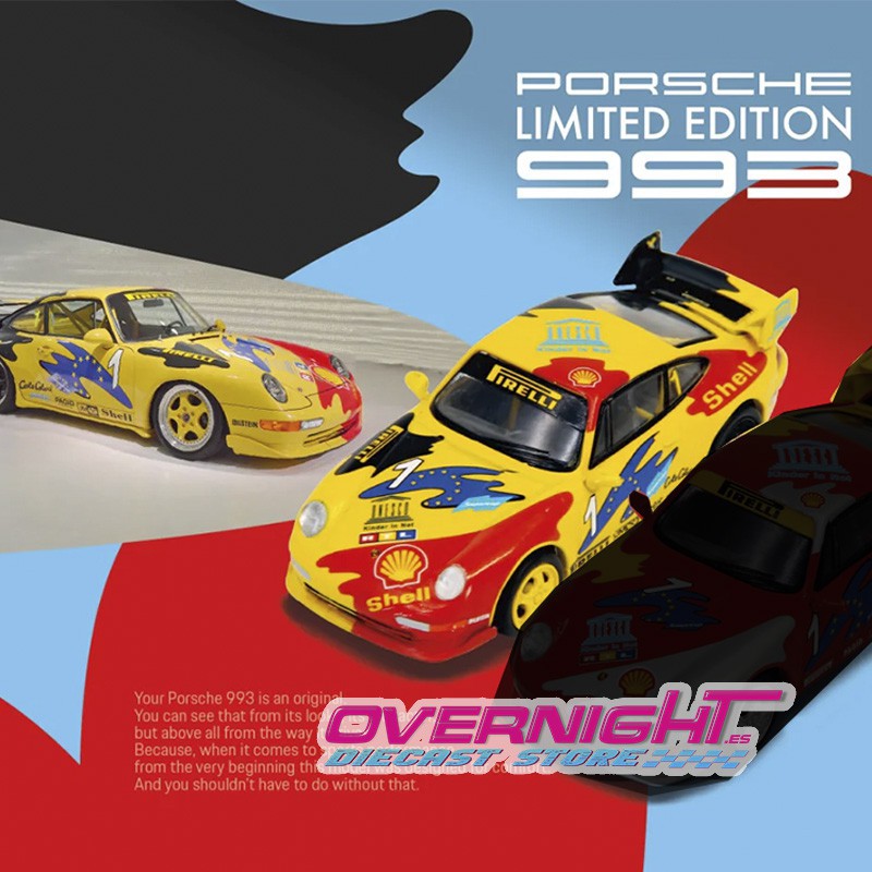 Tiny x Sparky Shell Porsche 993 Cup n1 Amarillo Escala 1/64 YCOMBO64006-A