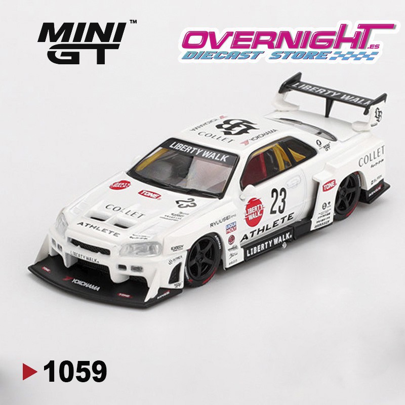 Mini GT 2024 Nissan GTR (R34) Super Silhouette Athlete-Collet Blanco Escala 1/64 MGT01059R