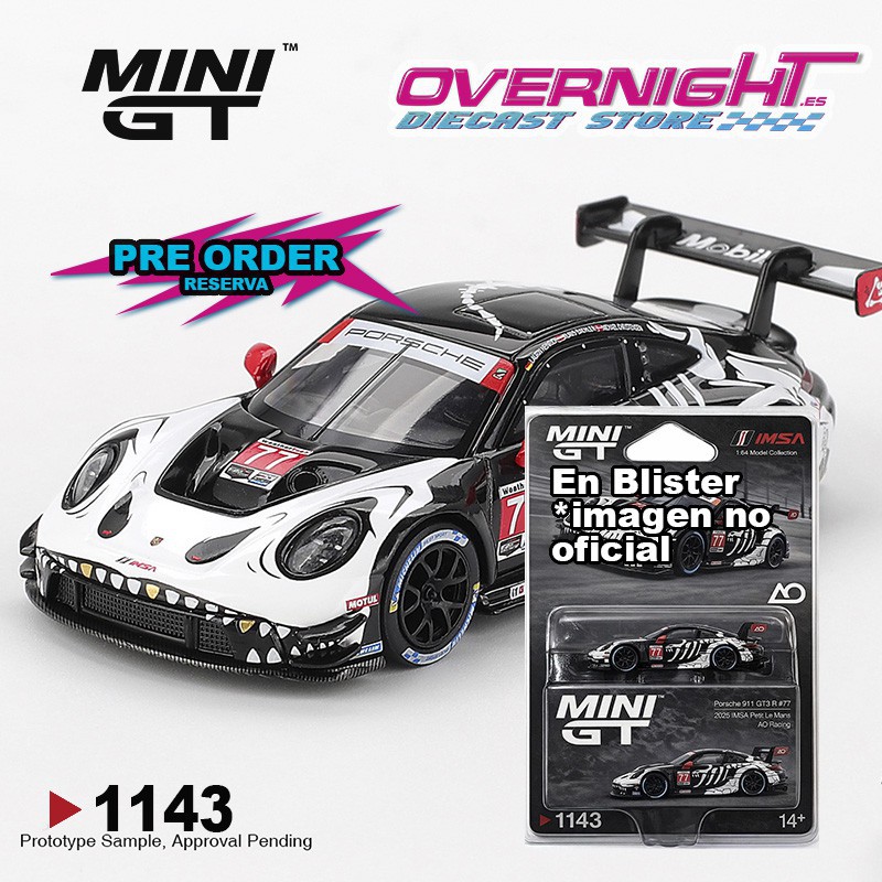 Mini GT Porsche 911 (992) Gt3 R N77 Gtd Pro Ao Racing Petit Le Mans 2025 Escala 1/64 MGT01143-BL