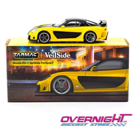 Tarmac Works Mazda Rx-7 Veilside Fortune7 amarillo y negro Escala 1/64 TC-T64G-075-YE