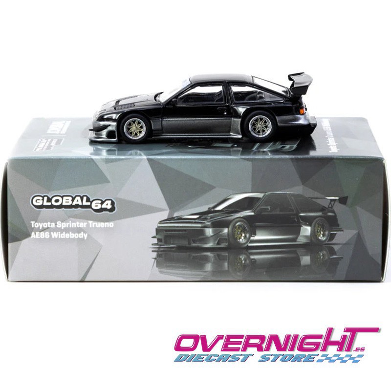 Tarmac Works Toyota Sprinter Trueno Ae86 Widebody negro y gris Malaysia Special Edition Escala 1/64 TC-T64G-060-BG