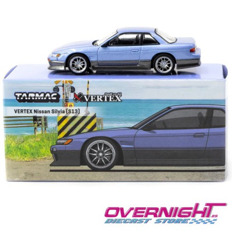 Tarmac Works Vertex Nissan Silvia S13 azul y gris Escala 1/64 TC-T64G-025-PU