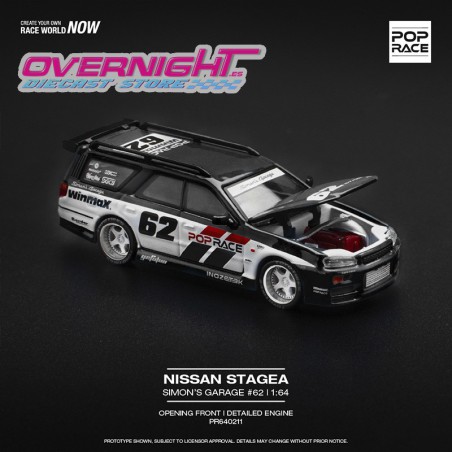 Pop Race Nissan Stagea SimonS Garage n62 negro Escala 1/64 PR640211