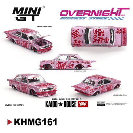 Mini GT Kaido House 1969 Datsun 510 Pro Street Buta V1 rosa Escala 1/64 MGTKHMG161