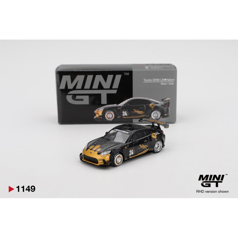 Mini GT Toyota GR86 Lb-Nation negro y oro 2025 MGT01149-R