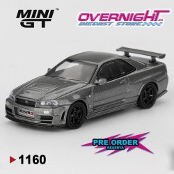 - PREORDER - Mini GT Nissan Skyline Gtr (R34) Dark Metal Gray Nismo Crs 1999 Escala 1/64 MGT01160-R