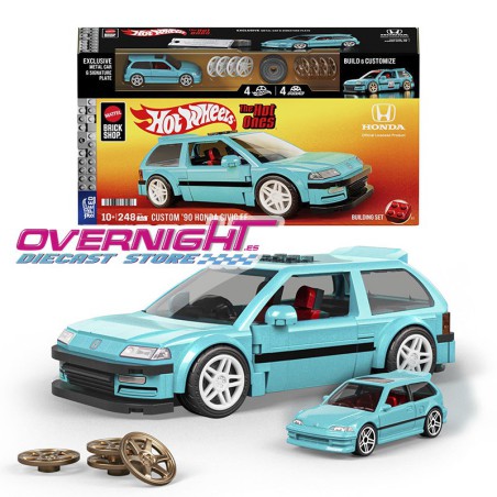 Hot Wheels Mattel Brick Shop Custom 90 Honda Civic EF Set de construcción Speed Series - Escala 1/32 aproximada JHF62