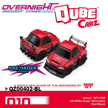 - PREORDER - Mini GT Qube Carz NISSAN SKYLINE ER34 LB-SUPER SILHOUETTE Rojo n10 Blister QZ00402-BL