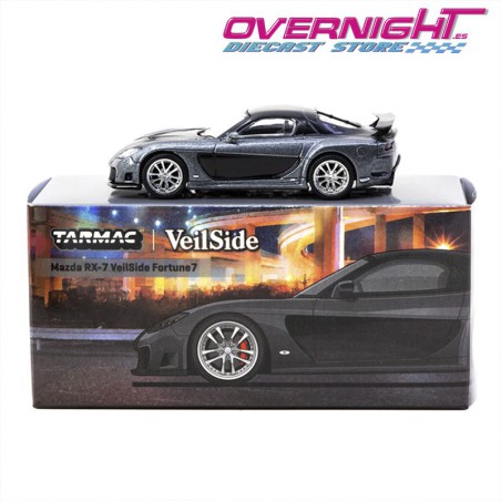 Tarmac Works Mazda RX-7 Veilside Fortune7 Gris metálico y negro Escala 1/64 TC-T64G-075-GY