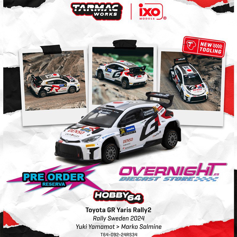 - PREORDER - Tarmac Works Toyota Yaris GR Rally2 n34 Yuki Yamamoto Rally Sweden 2024 Escala 1/64 T64-092-24RS34