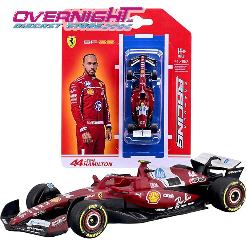 Bburago Ferrari F1 SF-25 Scuderia Ferrari HP n44 2025 Lewis Hamilton - Escala 1/64 18-56801-H