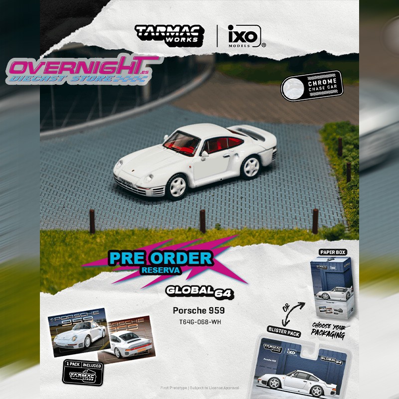- PREORDER - Tarmac Works Porsche 959 White 1989 + 1 pack con dos Tarmac cards coleccionables - Escala 1/64 T64G-068-WH
